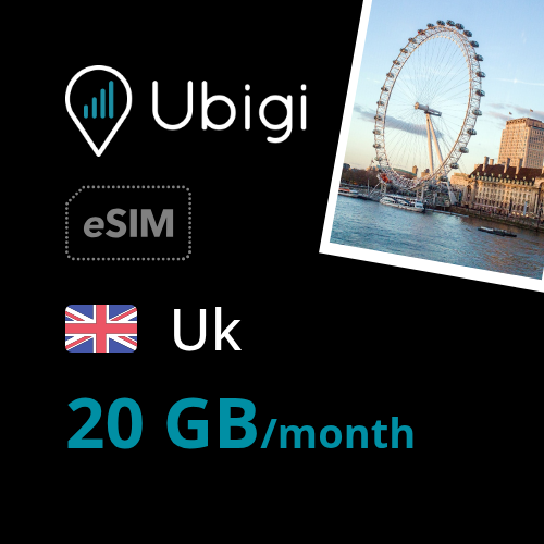 UK Prepaid eSIM data plan - 20GB/month| Ubigi